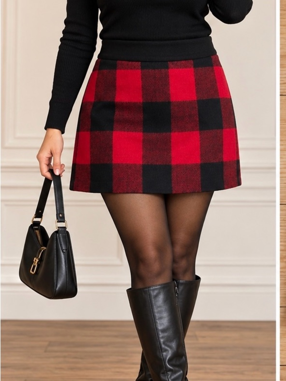 J.Crew NWT 100% Wool Red Black Buffalo Plaid Mini Skirt Size 12